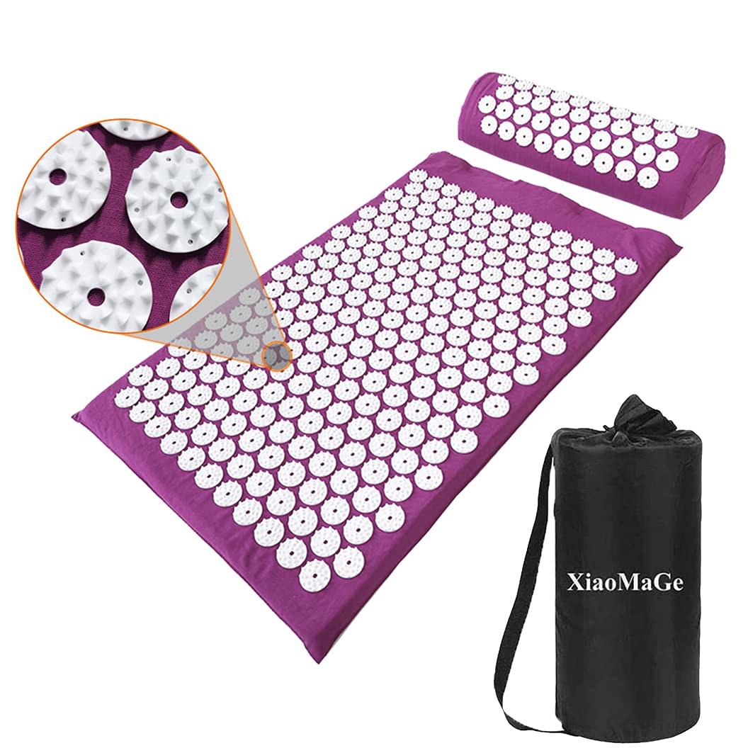 XiaoMaGe Acupressure Mat & Pillow Set – Large 28.7x16.5 in (Purple) for Neck & Back Pain Relief