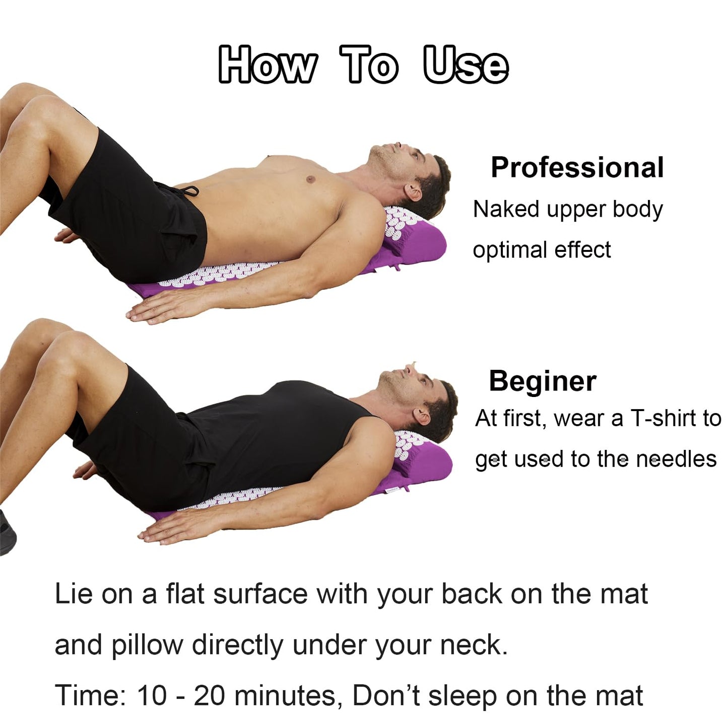 XiaoMaGe Acupressure Mat & Pillow Set – Large 28.7x16.5 in (Purple) for Neck & Back Pain Relief