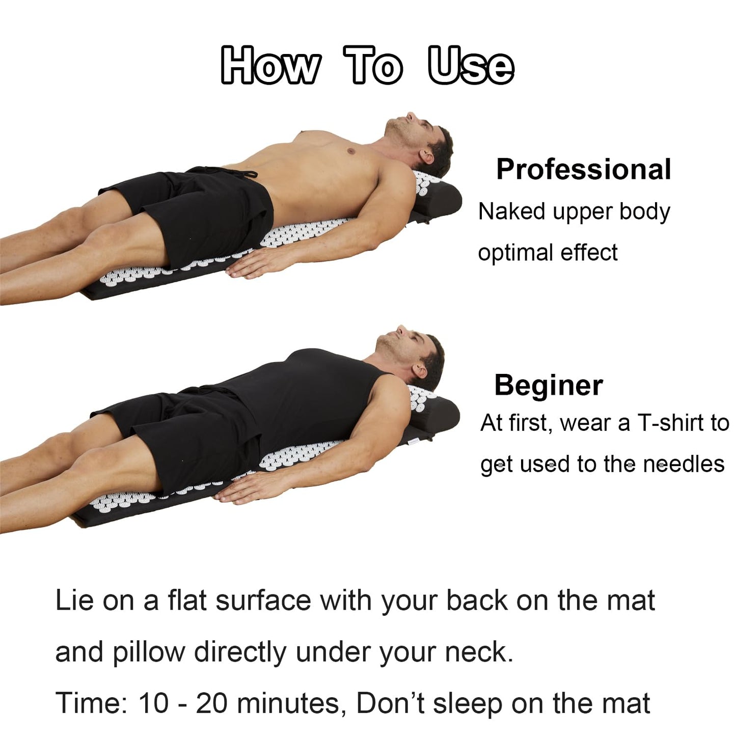 XiaoMaGe Acupressure Mat & Pillow Set – Extra Long for Neck & Back Pain Relief (Black)
