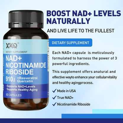 XKQ NAD+ Supplement 910mg – 60 Servings | Nicotinamide Riboside for Energy & Healthy Aging