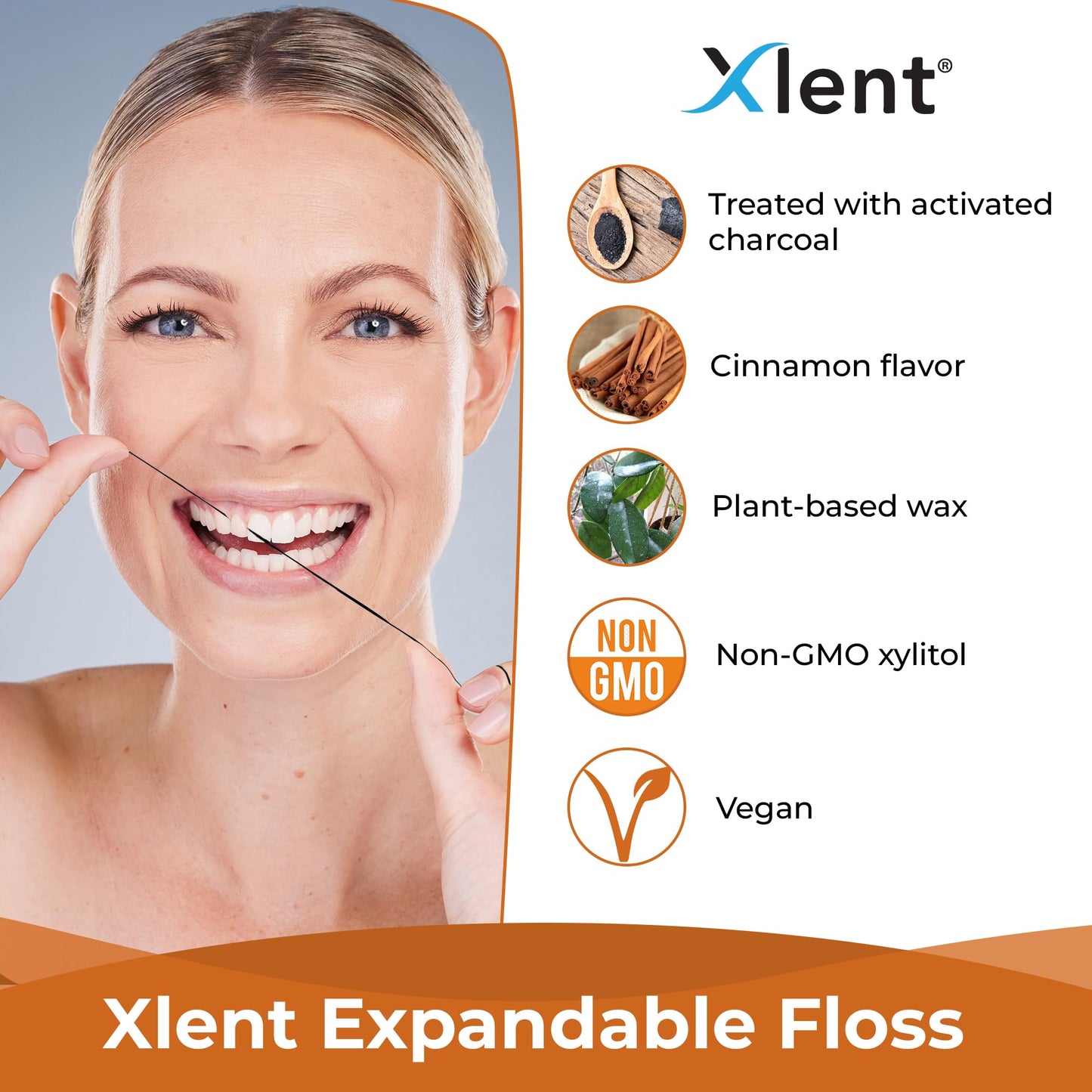 Xlent Expandable Floss – Activated Charcoal, Xylitol, Cinnamon | Pack of 2