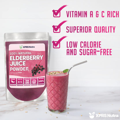 XPRS Nutra Elderberry Juice Powder - Organic Elderberry Powder, Vitamins A & C (4 oz)