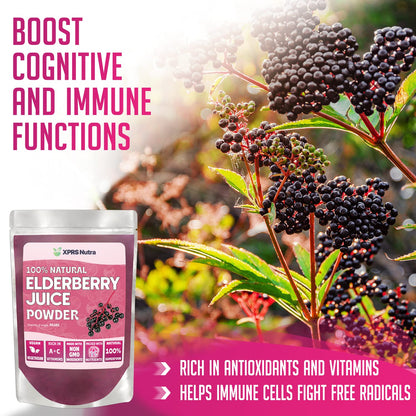 XPRS Nutra Elderberry Juice Powder - Organic Elderberry Powder, Vitamins A & C (4 oz)