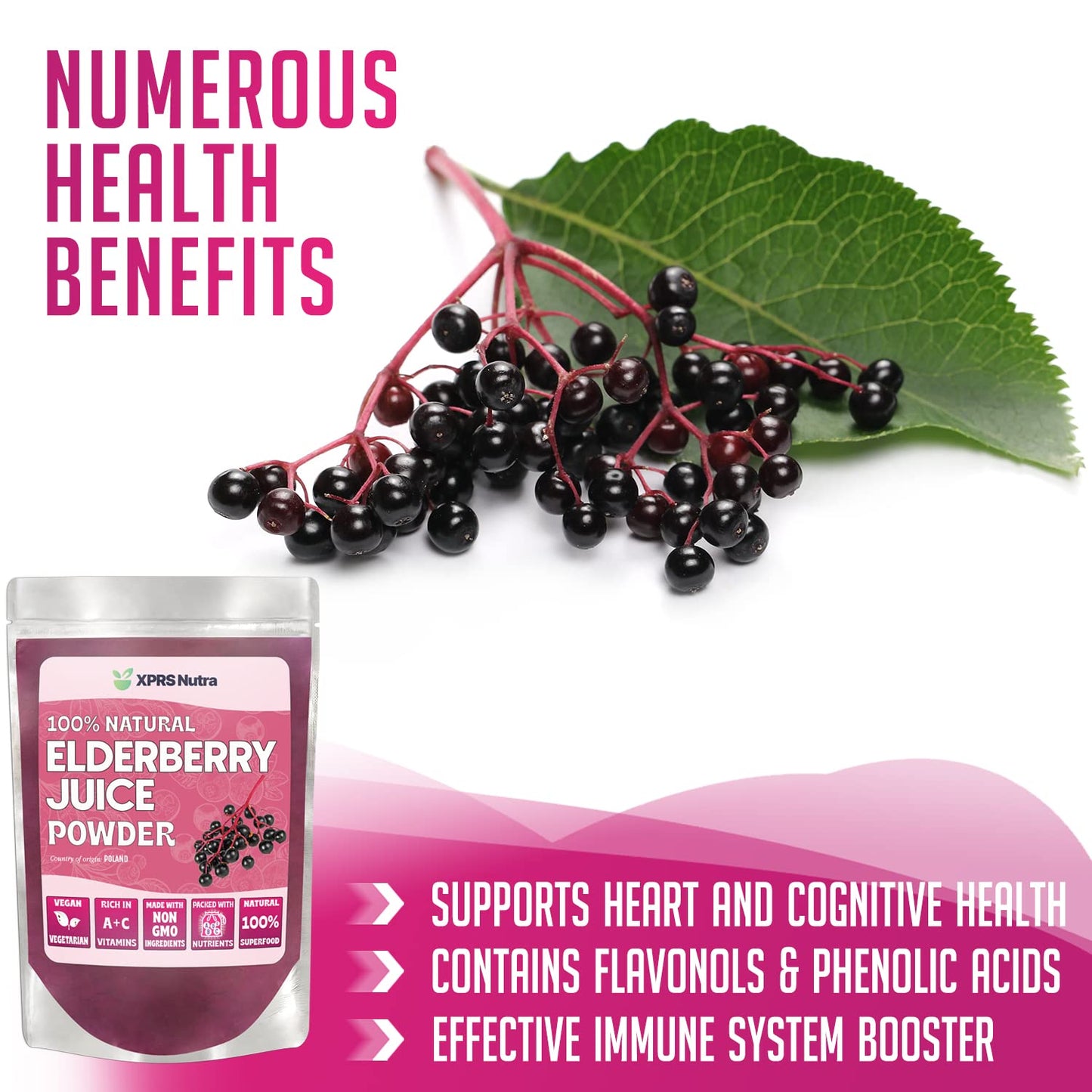 XPRS Nutra Elderberry Juice Powder - Organic Elderberry Powder, Vitamins A & C (4 oz)