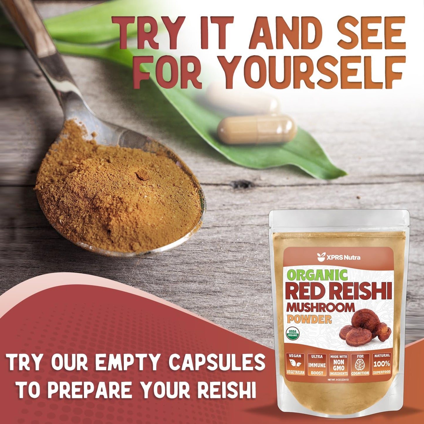 XPRS Nutra Organic Red Reishi Powder 4oz – Cognition & Energy (Vegan)