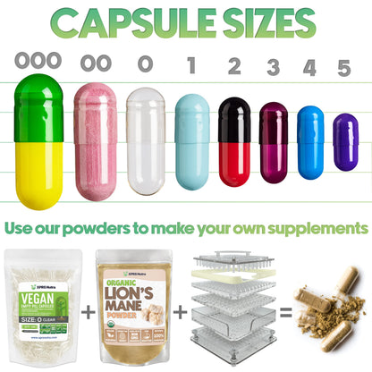 XPRS Nutra Vegan Size 000 Empty Capsules – 1000 Count Clear Veggie Capsules for DIY Filling