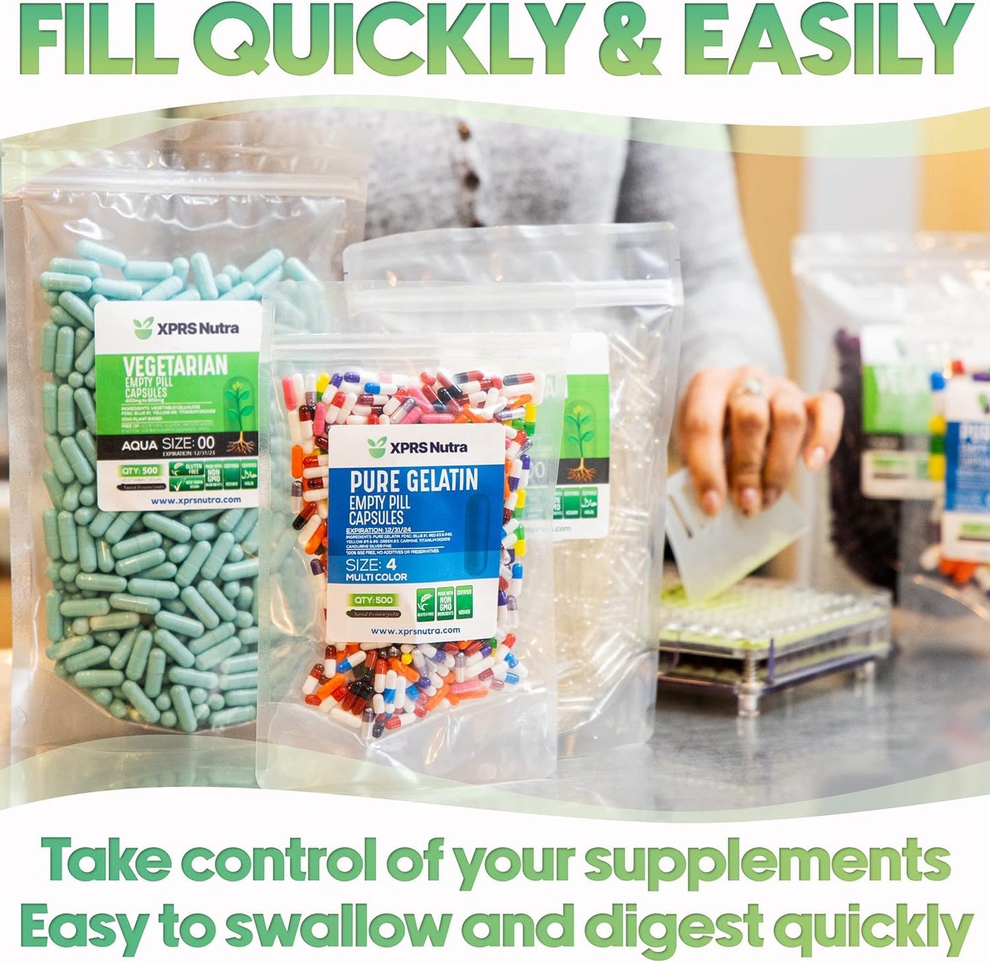XPRS Nutra Vegan Size 000 Empty Capsules – 1000 Count Clear Veggie Capsules for DIY Filling