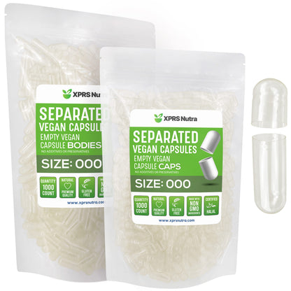 XPRS Nutra Vegan Size 000 Separated Capsules — 1000 Count Premium Empty Capsules for DIY Filling