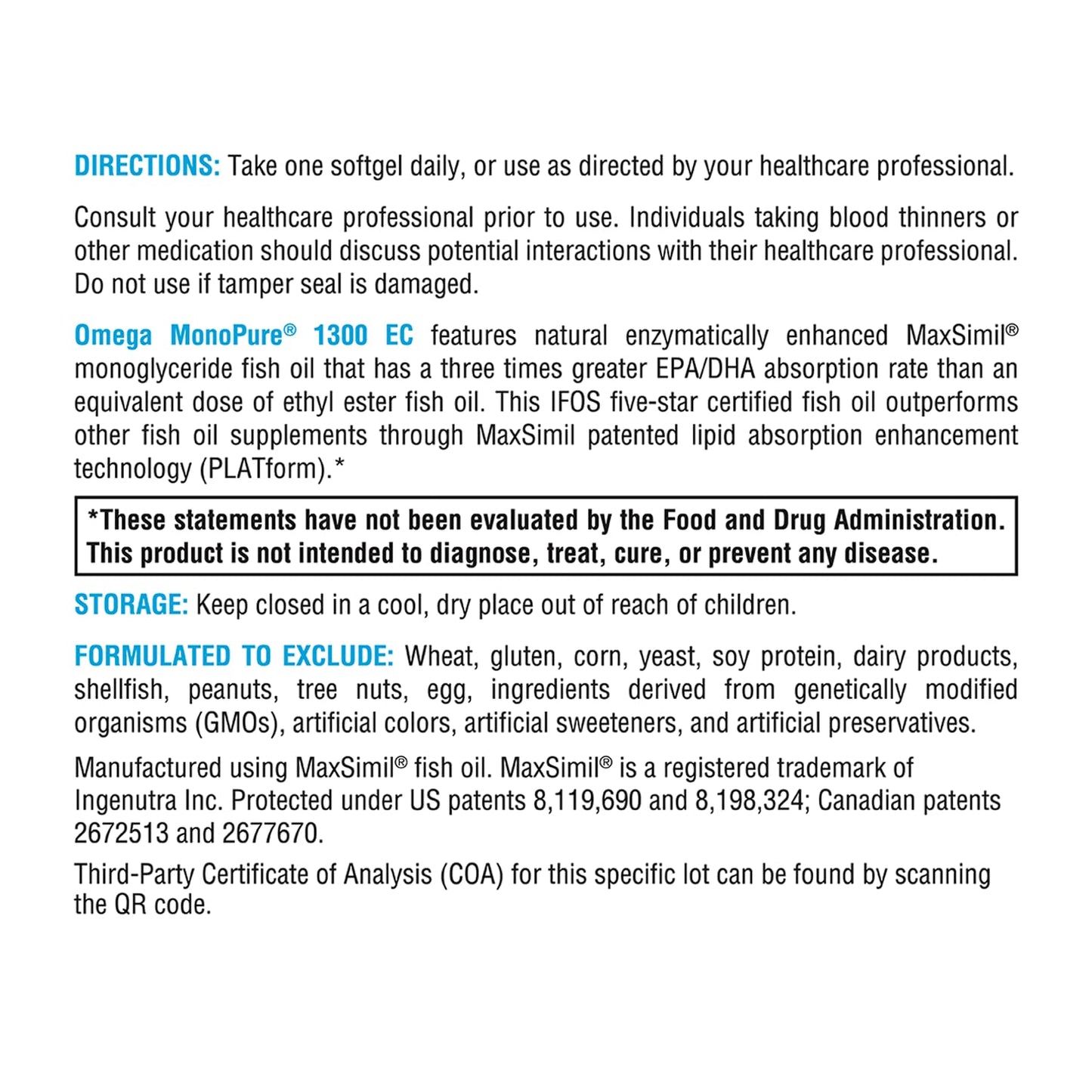 XYMOGEN Omega MonoPure 1300 EC — 3X Absorption DHA/EPA Omega-3 (60 Softgels)