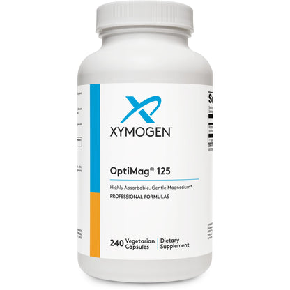 XYMOGEN OptiMag 125 – Chelated Magnesium for Nerves, Muscles, Bones & Heart (240 Capsules)