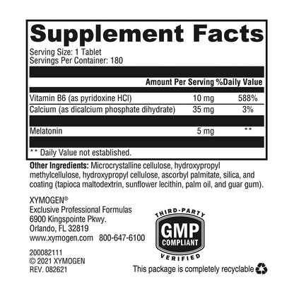 XYMOGEN Melatonin CR – 5 mg Time Release Melatonin with Vitamin B6 | Nighttime Support | 180 Tablets