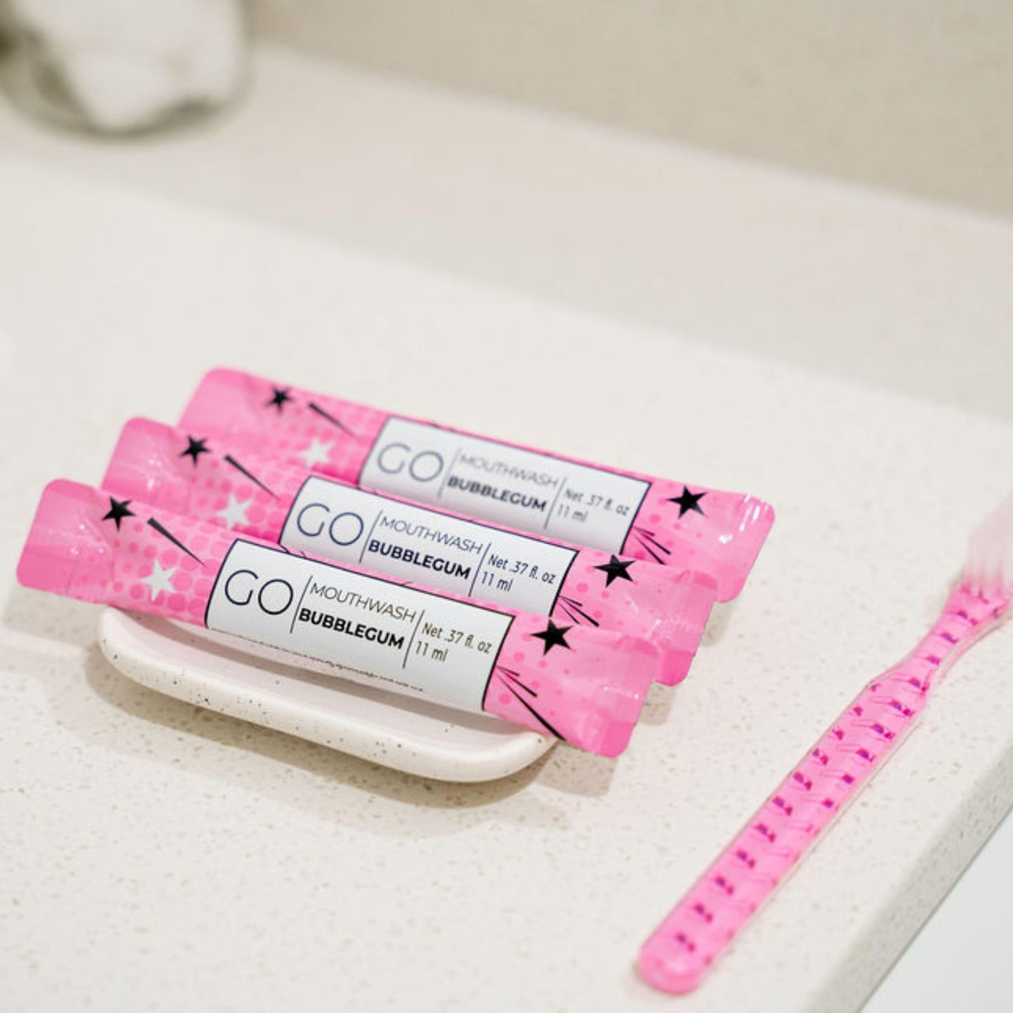 Go Mouthwash Packets Bubblegum - Fluoride Free, Alcohol Free, Dye Free, Xylitol | Bulk Mouthwash for Lunch Boxes & Travel