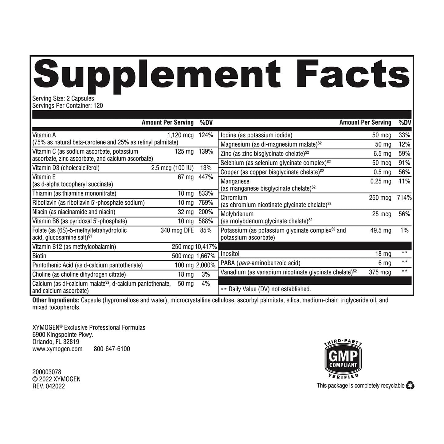 XYMOGEN ActivNutrients Without Iron – Multivitamin & Mineral Support (240 Capsules)