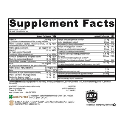 XYMOGEN ActivNutrients with Iron & Copper – Premium Multivitamin & Mineral for Wellness, Energy & Mood Support (120 Capsules)