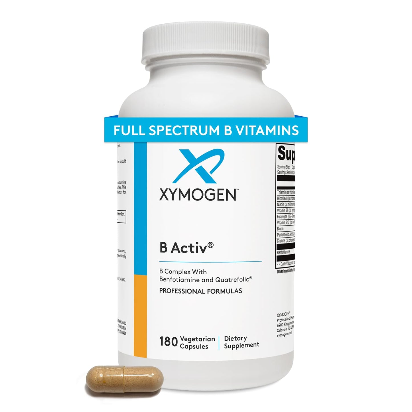 XYMOGEN B Activ Vitamin B Complex – Benfotiamine, Methylfolate & Methylcobalamin (180 Capsules) – Energy & Mood Support