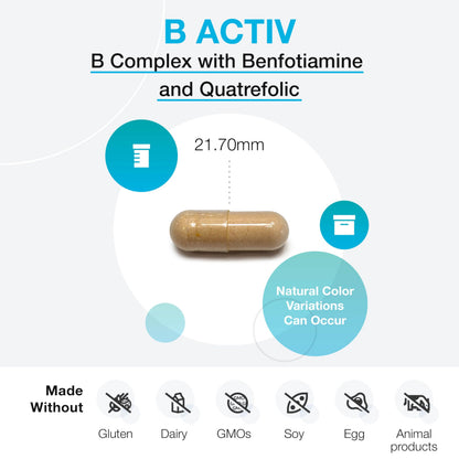 XYMOGEN B Activ Vitamin B Complex – Benfotiamine, Methylfolate & Methylcobalamin (180 Capsules) – Energy & Mood Support