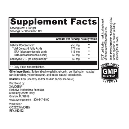 XYMOGEN CoQmax Omega 50 mg - CoQ10 + Omega-3 Fish Oil | Dual-Action Heart Health (120 Softgels)
