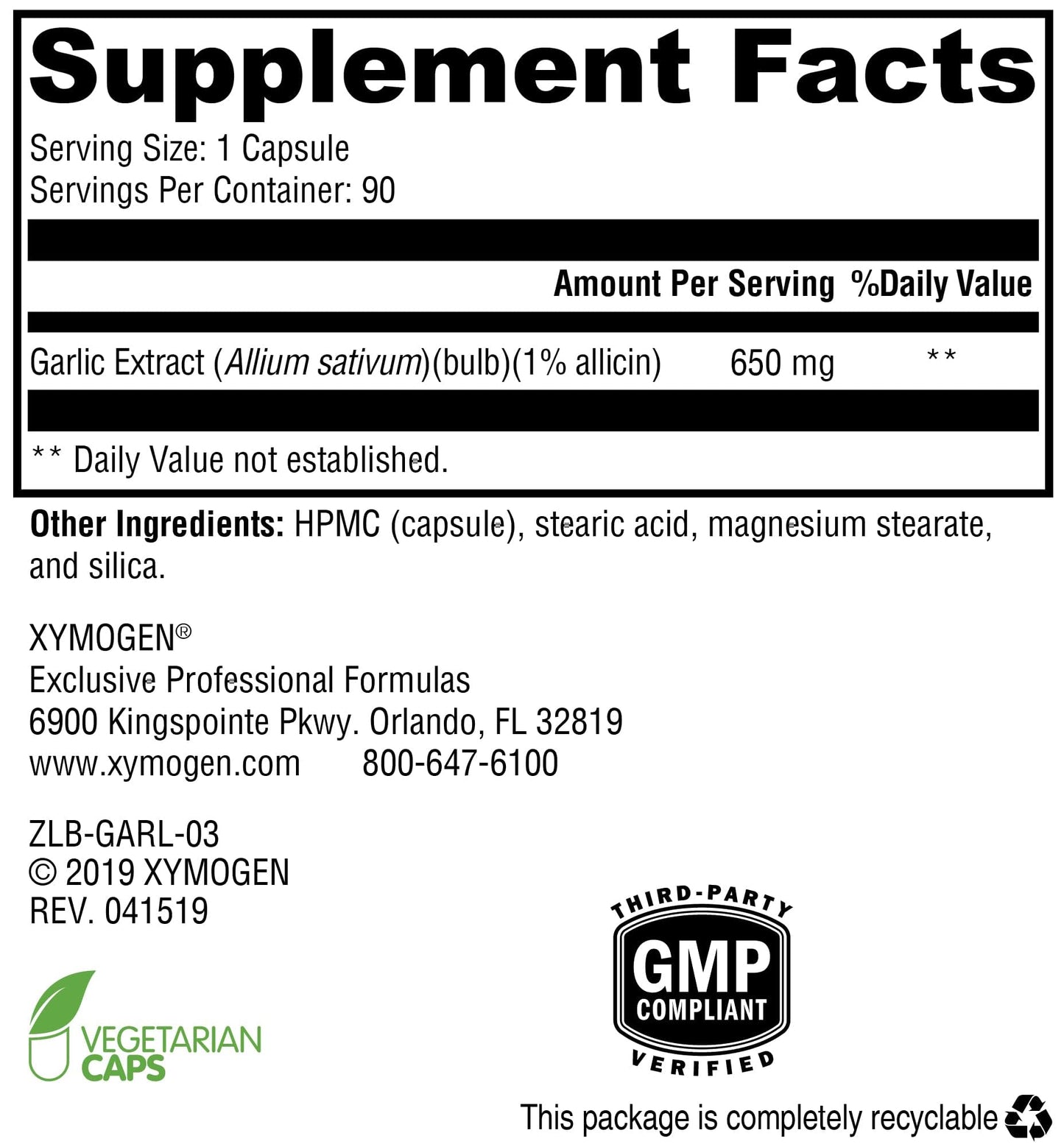 XYMOGEN GarliX - Ultra-Concentrated Garlic Supplement with Allicin & Alliin | 90 Capsules
