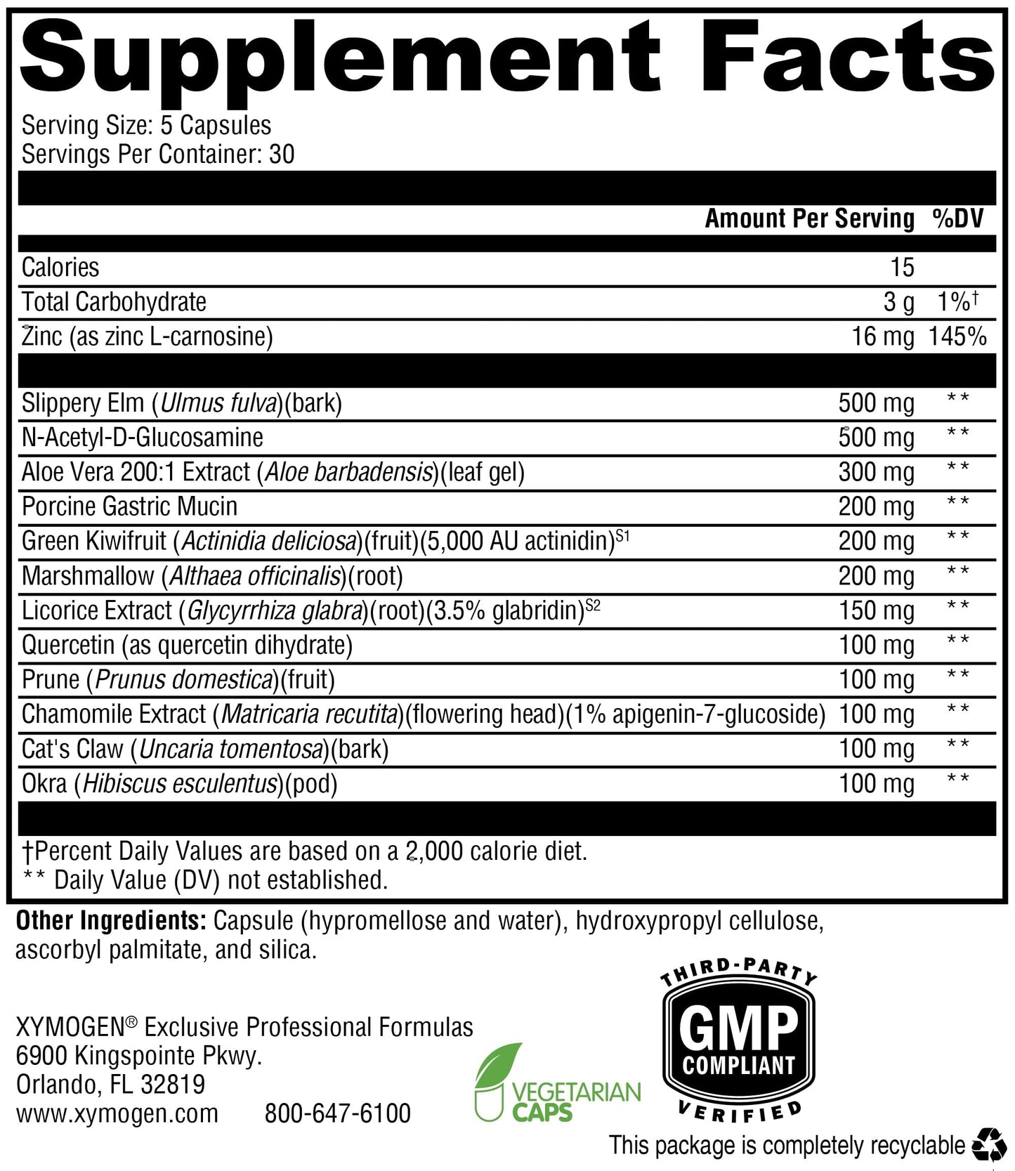 XYMOGEN GI Balance - Soothing GI Tract Support with Marshmallow Root, Licorice, Quercetin, Zinc L-Carnosine, Aloe, Gastric Mucin (150 Capsules)