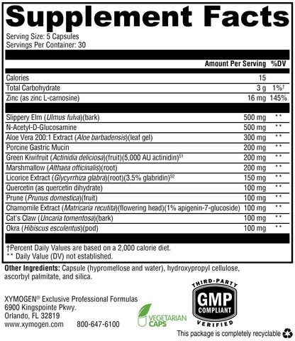 XYMOGEN GI Balance - Soothing GI Tract Support with Marshmallow Root, Licorice, Quercetin, Zinc L-Carnosine, Aloe, Gastric Mucin (150 Capsules)