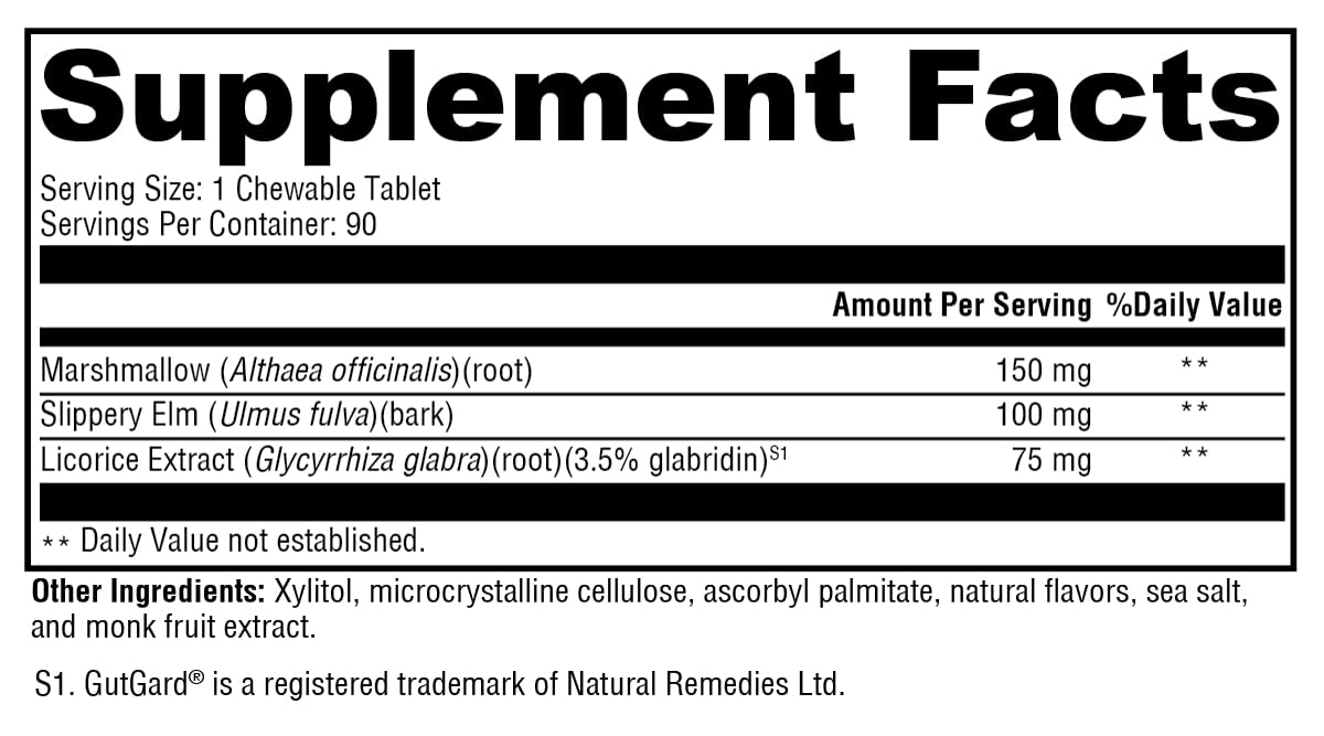 XYMOGEN Gut Health Supplements - GI Soothe Chocolate - Slippery Elm Bark, Licorice Root Extract & Marshmallow Root - Promote GI Lining Health, Mild Bloating Relief & Digestive Comfort (90 Tablets)