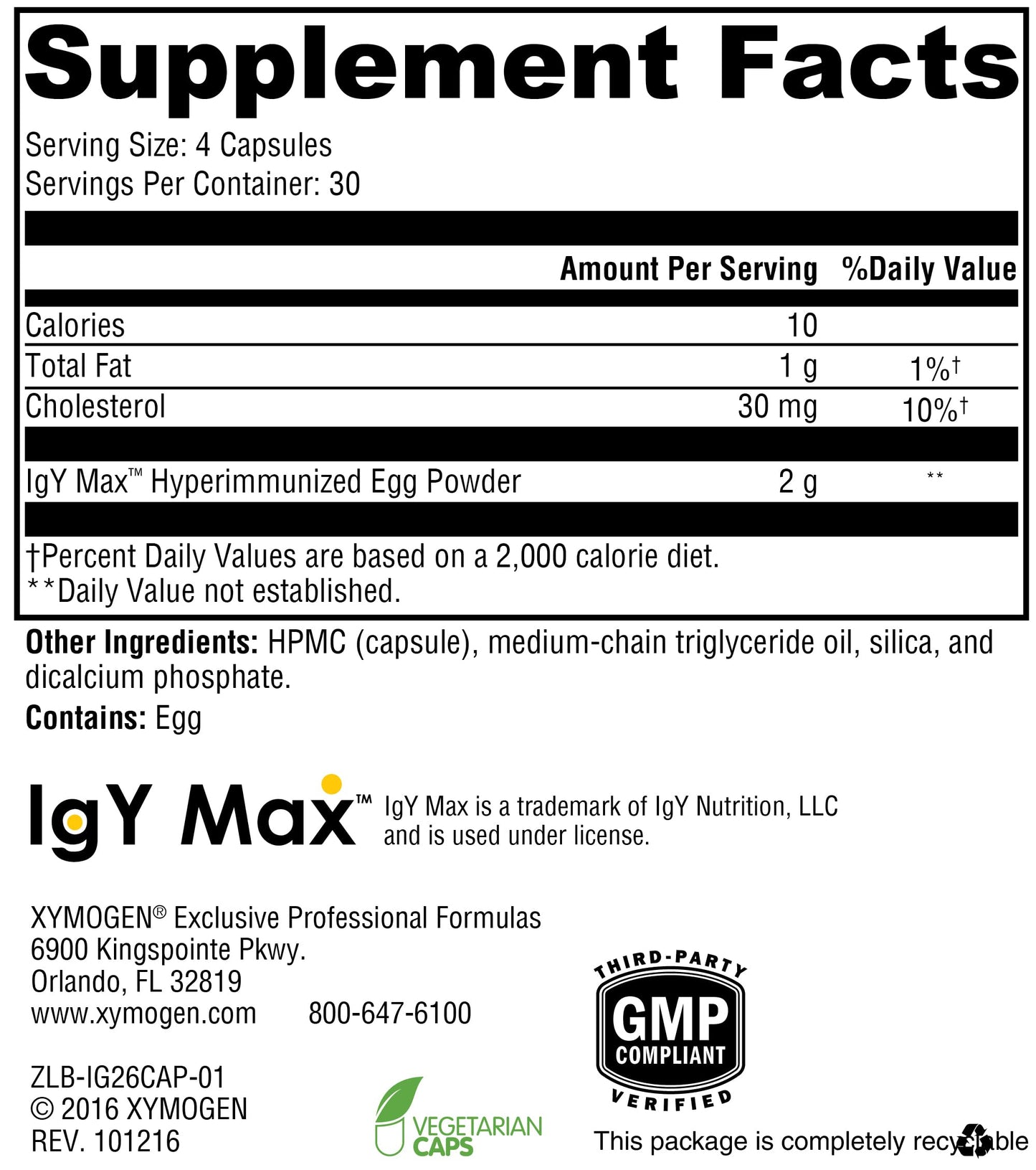 XYMOGEN IG 26 | IgY Max Immune Support – Dairy-Free Colostrum Alternative (120 Capsules)