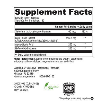 XYMOGEN Liver Protect - Liver Support with Milk Thistle, NAC, ALA & Selenium | 120 Capsules
