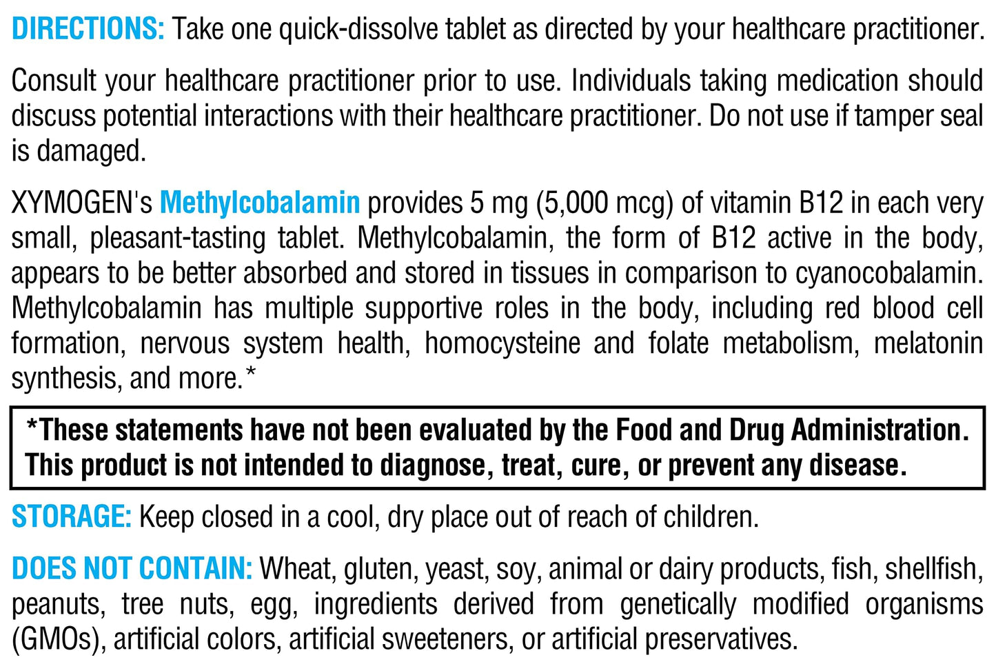 XYMOGEN Methylcobalamin 5,000 mcg – Vitamin B12 Supplement for Methylation, Neurological Health & Immunity (120 Tablets)