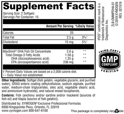 XYMOGEN Omega MonoPure DHA EC - Highly Concentrated DHA Omega-3 for Cardiovascular, Immune & Cognitive Support (30 Softgels)