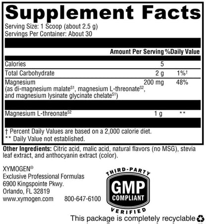 XYMOGEN OptiMag Neuro Chelated Magnesium Powder for Brain Health & Relaxation – Mixed Berry (30 Servings)