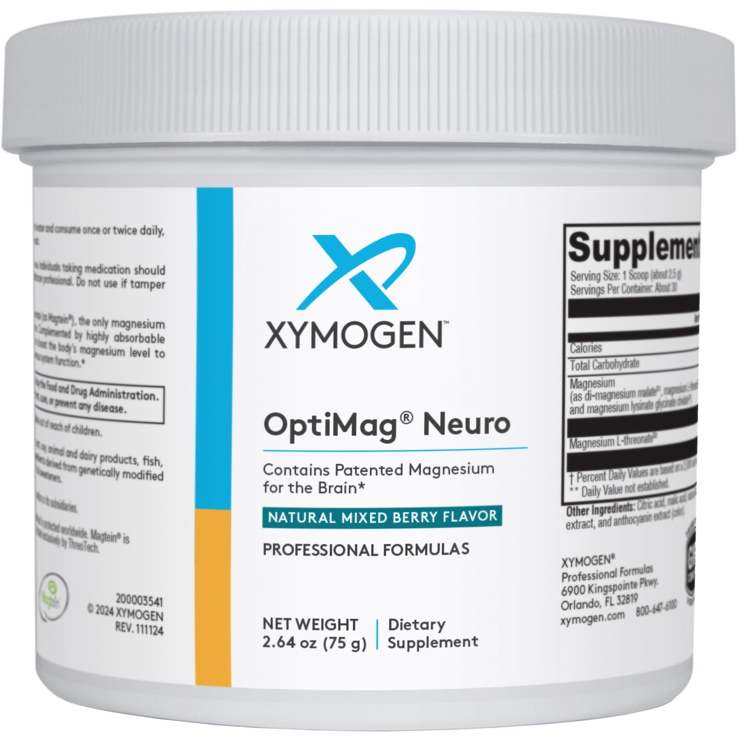 XYMOGEN OptiMag Neuro Chelated Magnesium Powder for Brain Health & Relaxation – Mixed Berry (30 Servings)