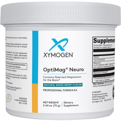 XYMOGEN OptiMag Neuro Chelated Magnesium Powder for Brain Health & Relaxation – Mixed Berry (30 Servings)