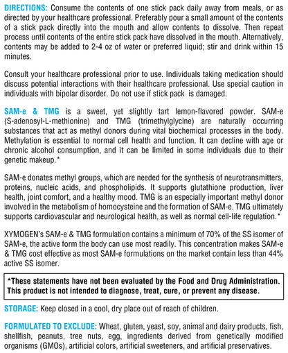 XYMOGEN SAM-e & TMG - Trimethylglycine, SAM-e 400mg, and Calcium Supplement - Liver and Mood Support Supplement - Gluten Free, Vegan & Non GMO (30 Servings)