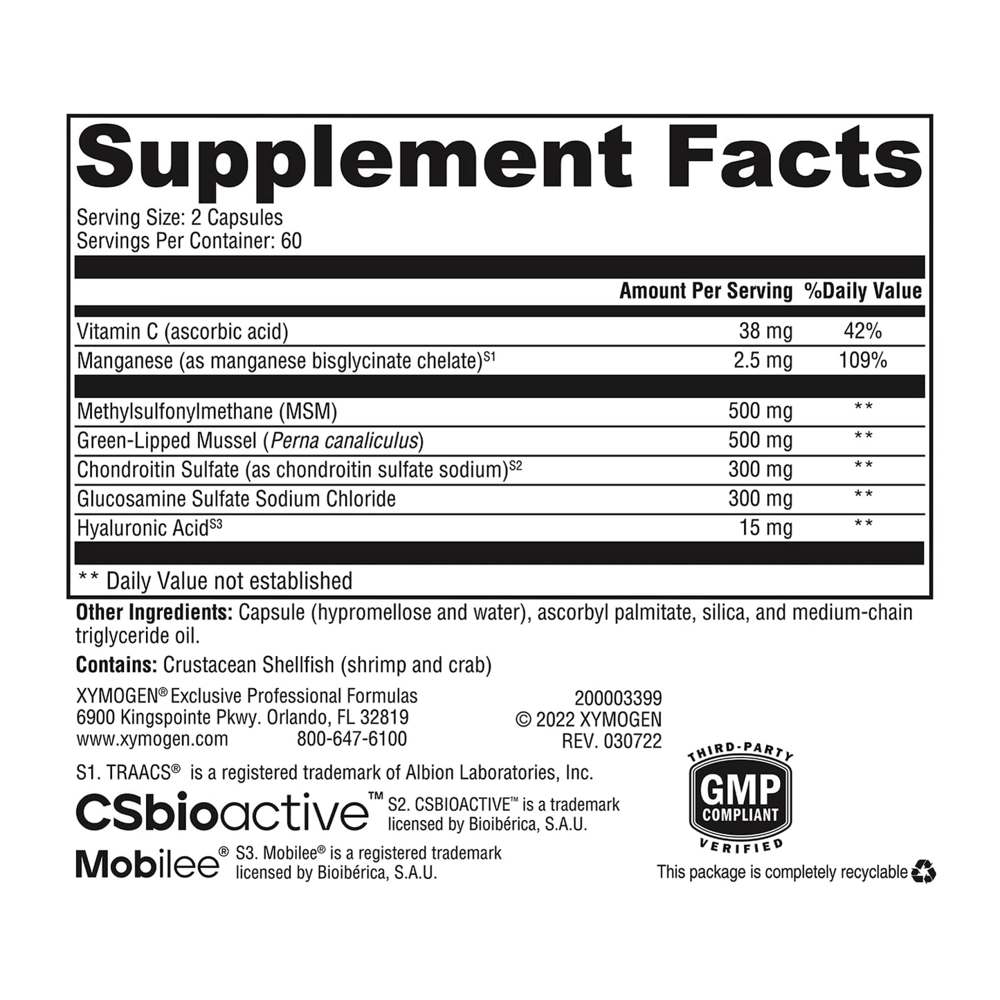 XYMOGEN SynovX DJD – Supports Healthy Joints with MSM, Green-Lipped Mussel (120 Capsules)