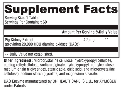 XYMOGEN HistDAO — DAO Enzyme Supplement, 20,000 HDU/Tablet, Digestive Health Support (60 Tablets)