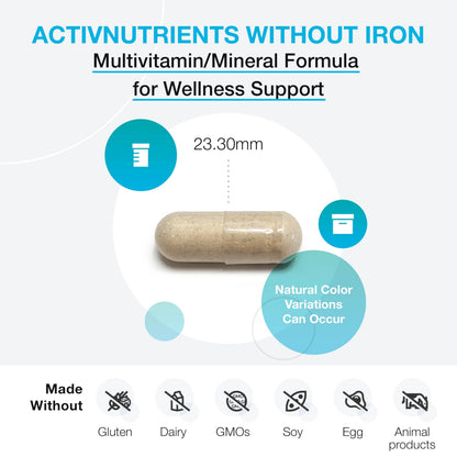 XYMOGEN ActivNutrients Without Iron — Multivitamin & Mineral Blend for Wellness, Immune, Energy & Mood (120 Capsules)