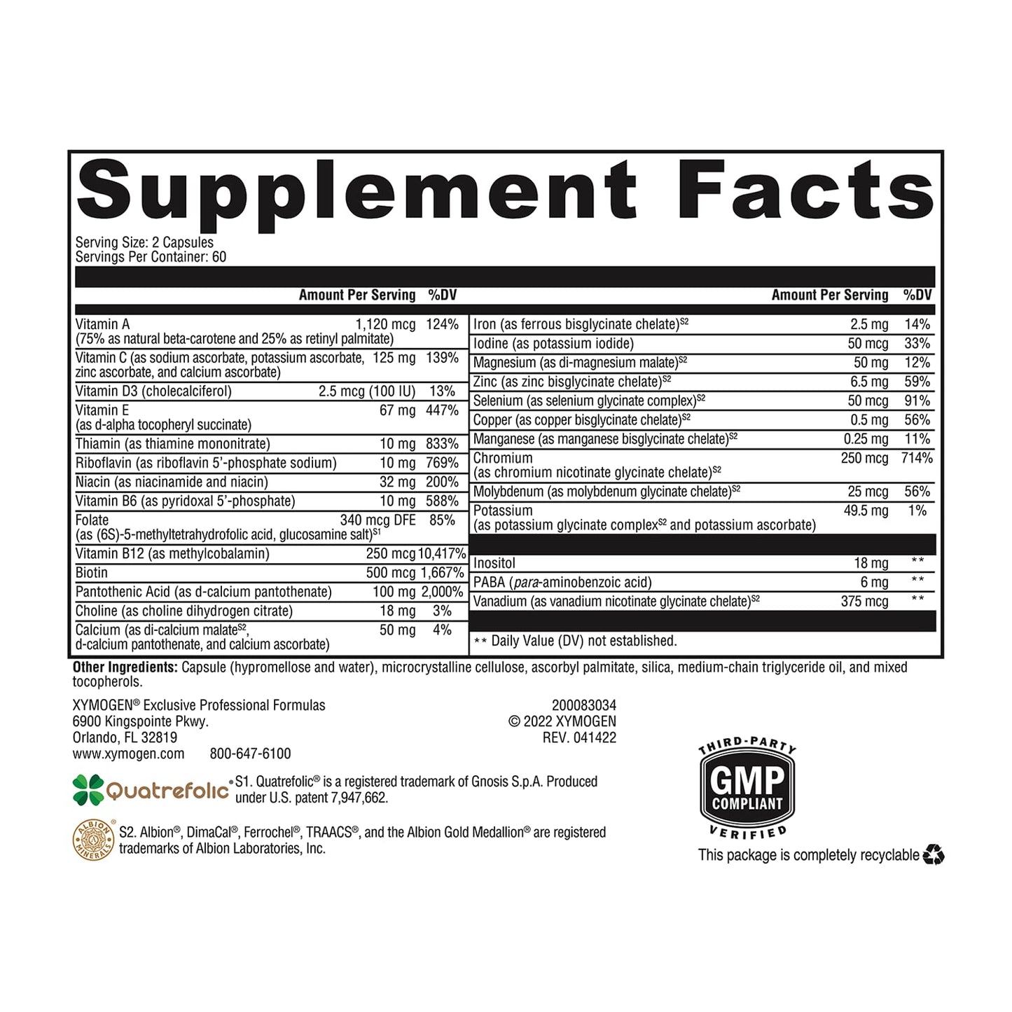 XYMOGEN ActivNutrients with Iron & Copper – Premium Multivitamin & Mineral for Wellness, Energy & Mood Support (120 Capsules)