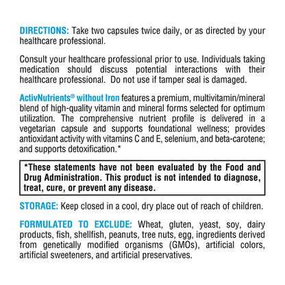 XYMOGEN ActivNutrients Without Iron — Multivitamin & Mineral Blend for Wellness, Immune, Energy & Mood (120 Capsules)