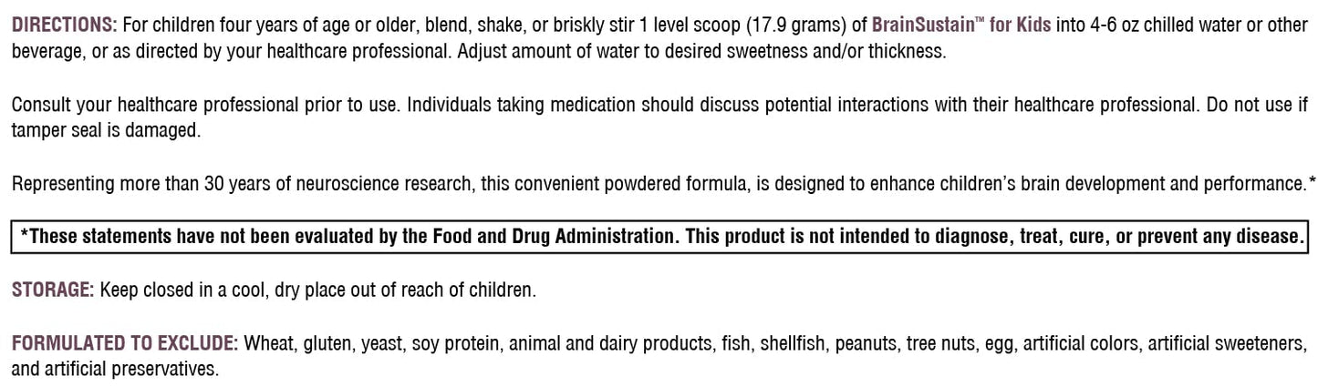 XYMOGEN BrainSustain for Kids – Focus Support with NAC, ALA & DHA | Non-GMO, Gluten & Dairy-Free (9.47 oz)