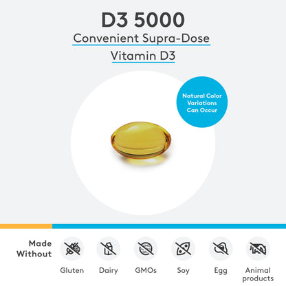 XYMOGEN D3 5000 – Bioavailable Vitamin D3 5000 IU (125 mcg) – 180 Softgels