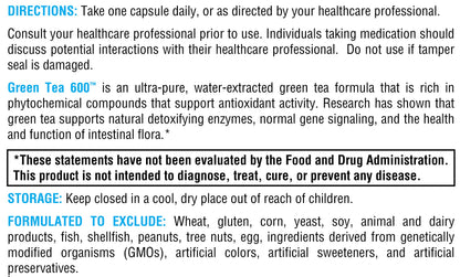 XYMOGEN Green Tea 600 - Ultra Pure Green Tea Extract Capsules - Immune Support, Heart & Brain Health | Gluten Free, Vegan, Non-GMO | 60 Capsules