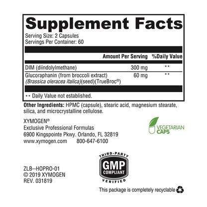 XYMOGEN Hormone Protect - Estrogen Metabolism & Detox Support (DIM + TrueBroc Glucoraphanin, 120 Capsules)
