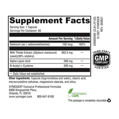 XYMOGEN Liver Protect - Liver Health Support with NAC, Milk Thistle, ALA & Selenium (60 capsules)