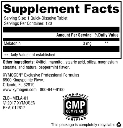 XYMOGEN Melatonin Peppermint Lozenges - 3 mg Sleep Support + Antioxidant & Immune Support (120 ct)