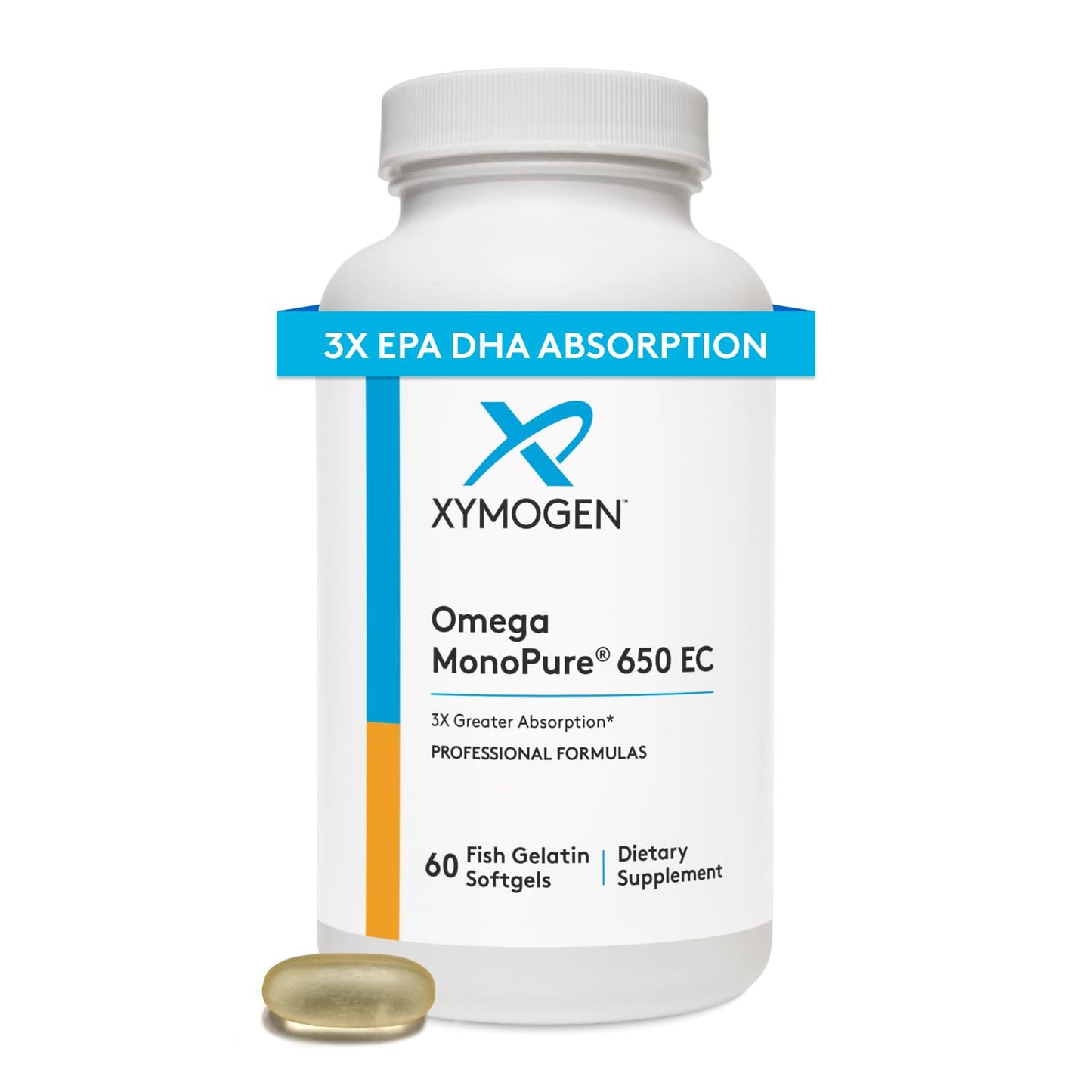 XYMOGEN Omega MonoPure 650 EC – 3X Absorption, Small Softgels for Heart & Brain (120 Softgels)