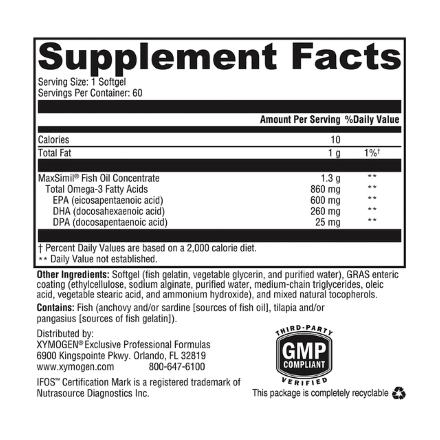 XYMOGEN Omega MonoPure 1300 EC — 3X Absorption DHA/EPA Omega-3 (60 Softgels)