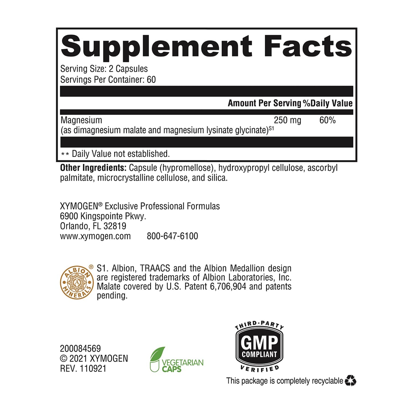 XYMOGEN OptiMag 125 – High-Absorption Magnesium with Chelated Glycinate & Malate (120 Capsules)