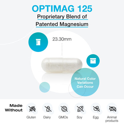 XYMOGEN OptiMag 125 – High-Absorption Magnesium with Chelated Glycinate & Malate (120 Capsules)