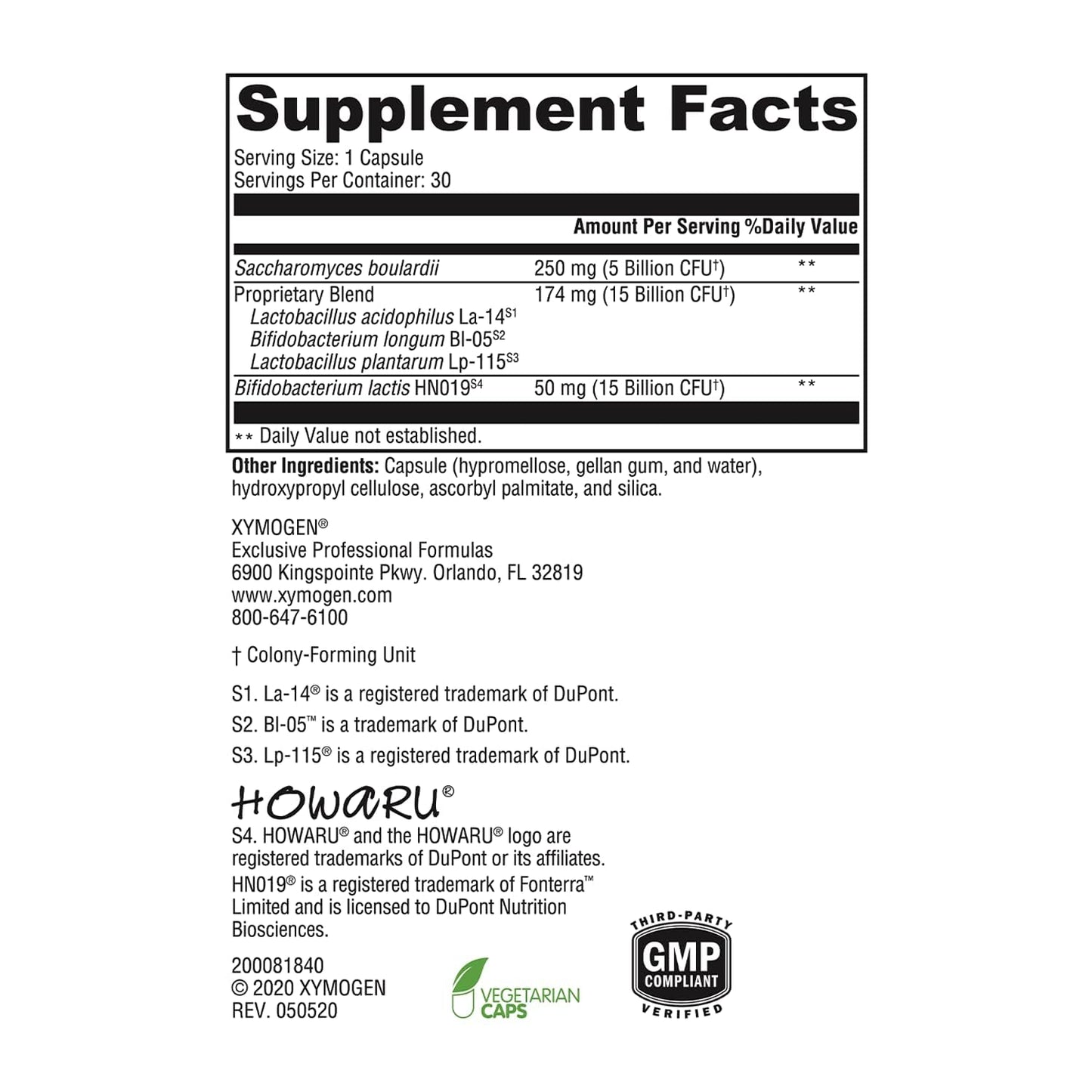 XYMOGEN ProbioMax Sb 35B – 35 Billion CFU Probiotic with HN019 & Saccharomyces boulardii | 30 Vegetarian Capsules