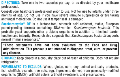 XYMOGEN Saccharomycin 10B - Stomach Acid-Resistant DNA-Verified Saccharomyces boulardii | Dairy Free Probiotic for Gut Support & Immune Health - 60 Capsules